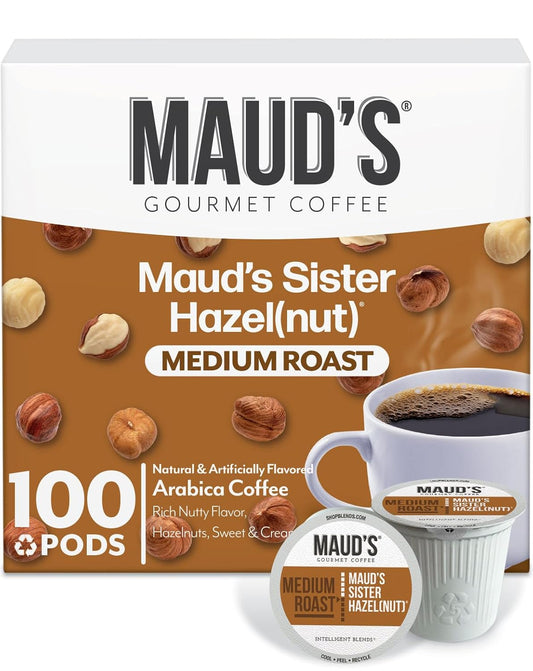 Maud's Sweet Hazelnut Flavored Coffee Pods, 100 ct, Medium Roast Flavored Coffee in Recyclable Single Serve Pods – 100%