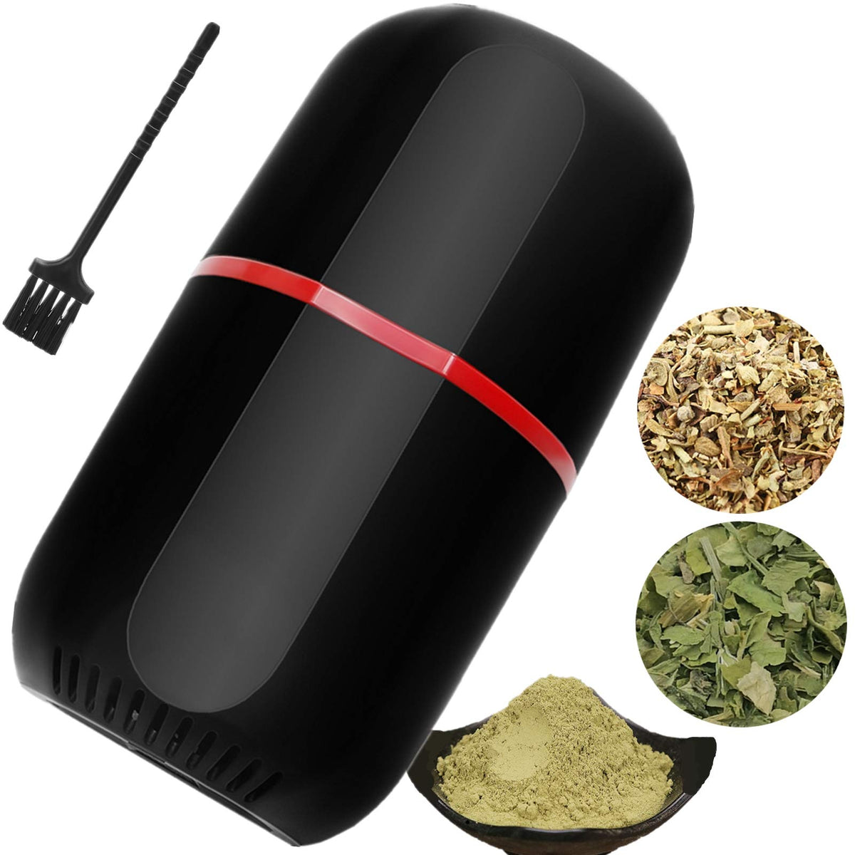 Herb Grinder Electric, Turimon Large Herbal/Coffee Grinders/Mill/Crusher for Spice and Herbs With Cleaning Brush - Black