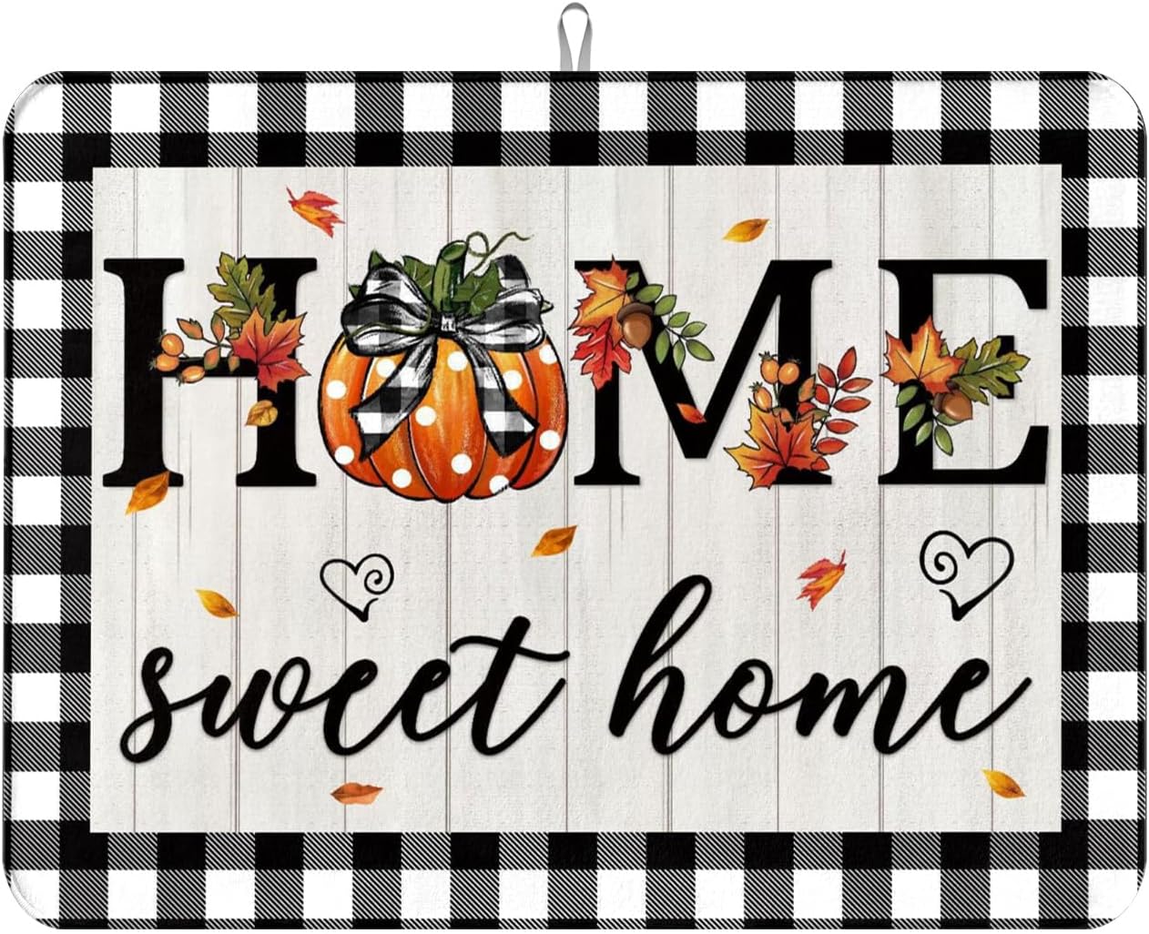 Autumn Fall Drying Mat Kitchen Countertop Pumpkin Black And White Check sweet Home 18 X 24 Inch Kitchen Coffee Bar