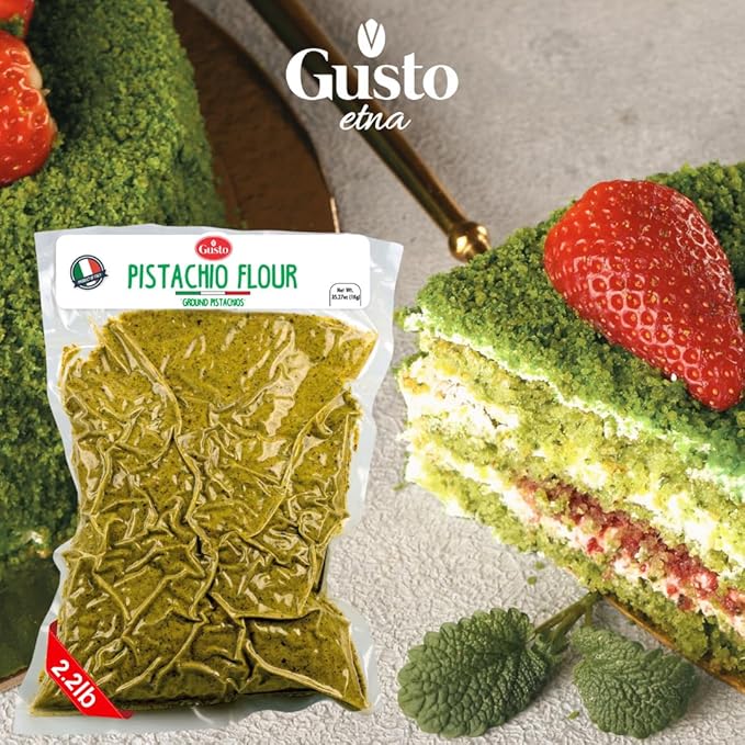 GUSTO ETNA Pistachio Flour, Sicilian Fine Chopped Pistachio Flour, Ground Pistachios, Pistachio Powder, Gluten Free Flour, Non Gmo, Vegan, Product of Bronte, Sicily, From Italy, 2.2 Lb (1 kg)