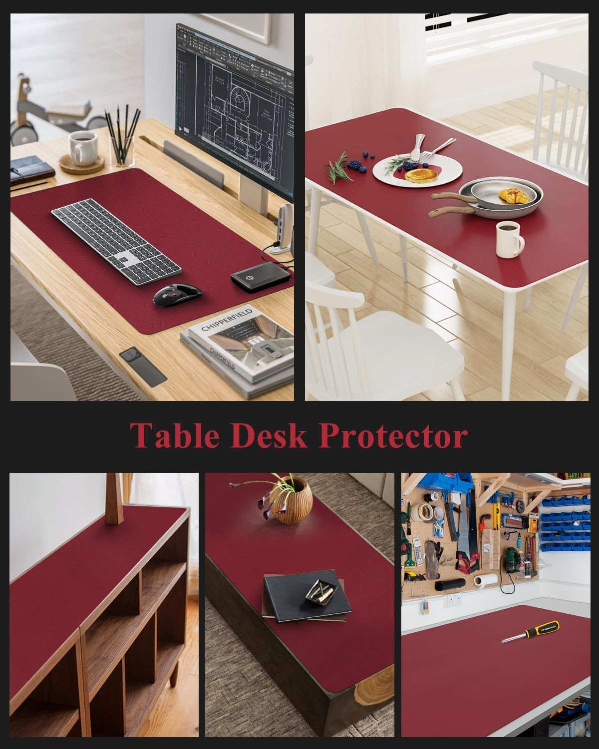 Wine Red Plastic Table Cover Protector, 36" x 72" PVC Desk Pad Mat