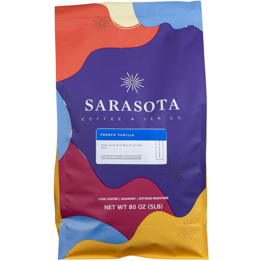 Sarasota Coffee Whole Bean French Vanilla | Medium Roast Gourmet Flavored Coffee Beans | Low Acid, Mold Free, Specialty