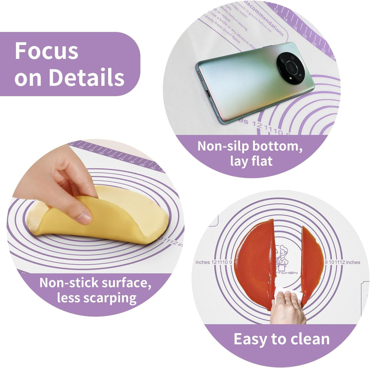 Non Stick Pastry Mat,Extra Large Silicone Baking Mat with Measurement, Food Grade Dough Rolling Mat for Making Cookies Macarons Bread Pie Crust, Easy to Clean&amp; Multi-Purpose