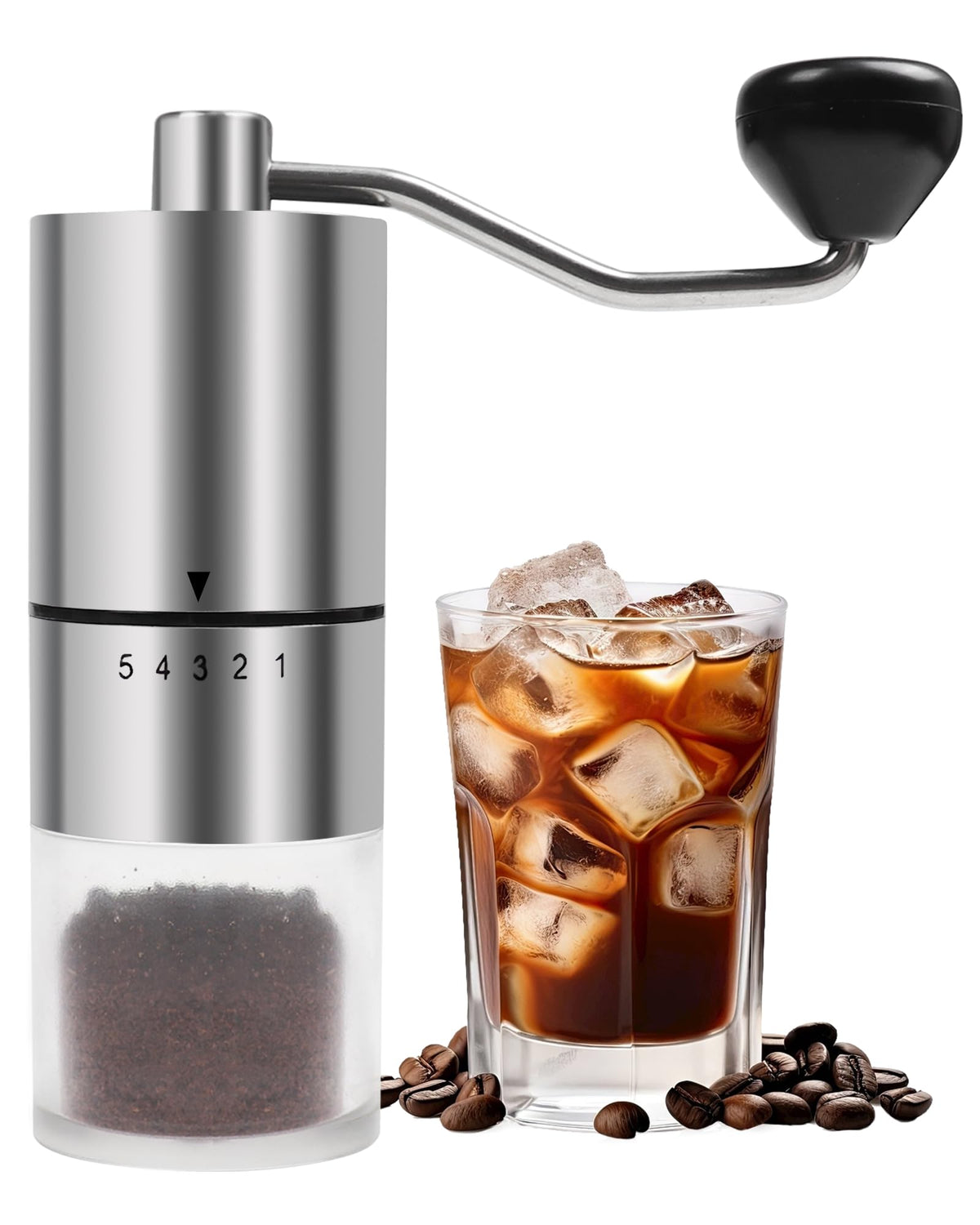 Rsoilch Manual Coffee Grinder With Ceramics Burr For Espresso,French Press,5 Adjustable Settings,Hand Maker with Built-I
