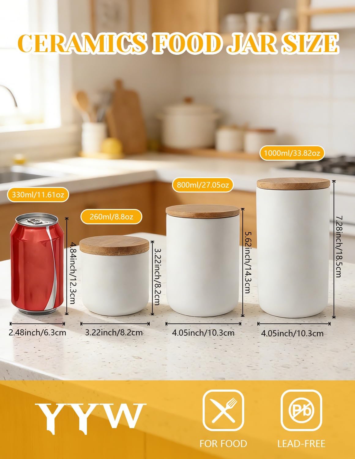 YYW Ceramic Food Storage Containers with Lids, 260ml/8.8oz Food Storage Jar