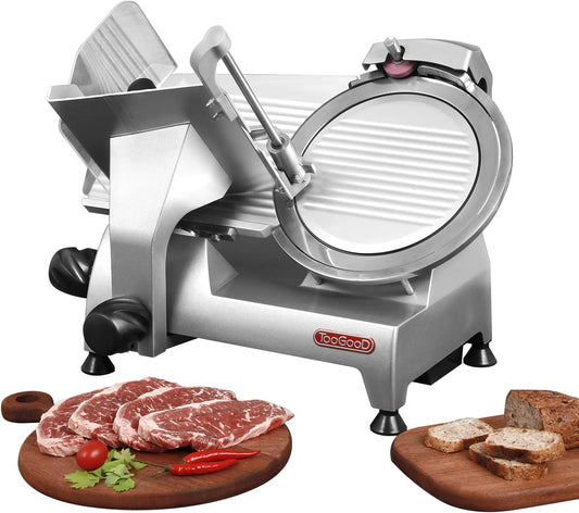 Toogood 8.7" Commercial Slicer, 1/4 HP Electric Meat Slicer, Italian Carbon Steel Blade, Quiet Performance, Semi-frozen