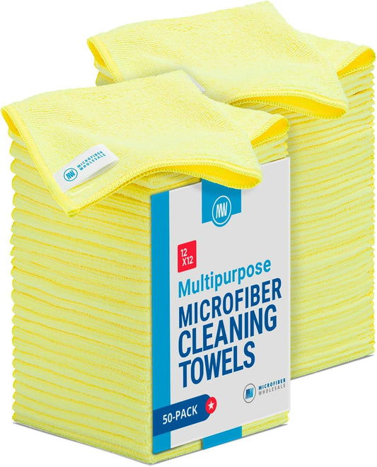 12" x 12" Microfiber Cleaning Cloths (50 Pack) - Reusable Towels, Wash Rags, Dust Cloth, All-Purpose: Kitchen, Dish, Cars,