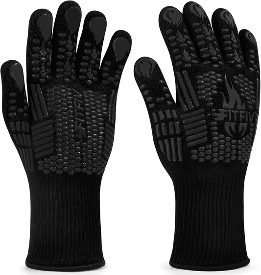 BBQ Gloves, Oven Gloves, Extreme Heat Resistant Barbecue Gloves, Silicone Non-Slip Oven Mitts, Kitchen Gloves for Cooking,