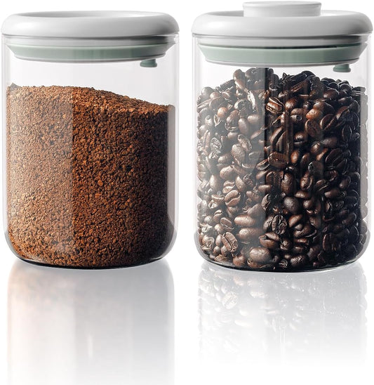 Coffee Bean Container Airtight Coffee Storage Containers Pop Up Coffee Canister High Borosilicate Glass Coffee Jar Air Tight