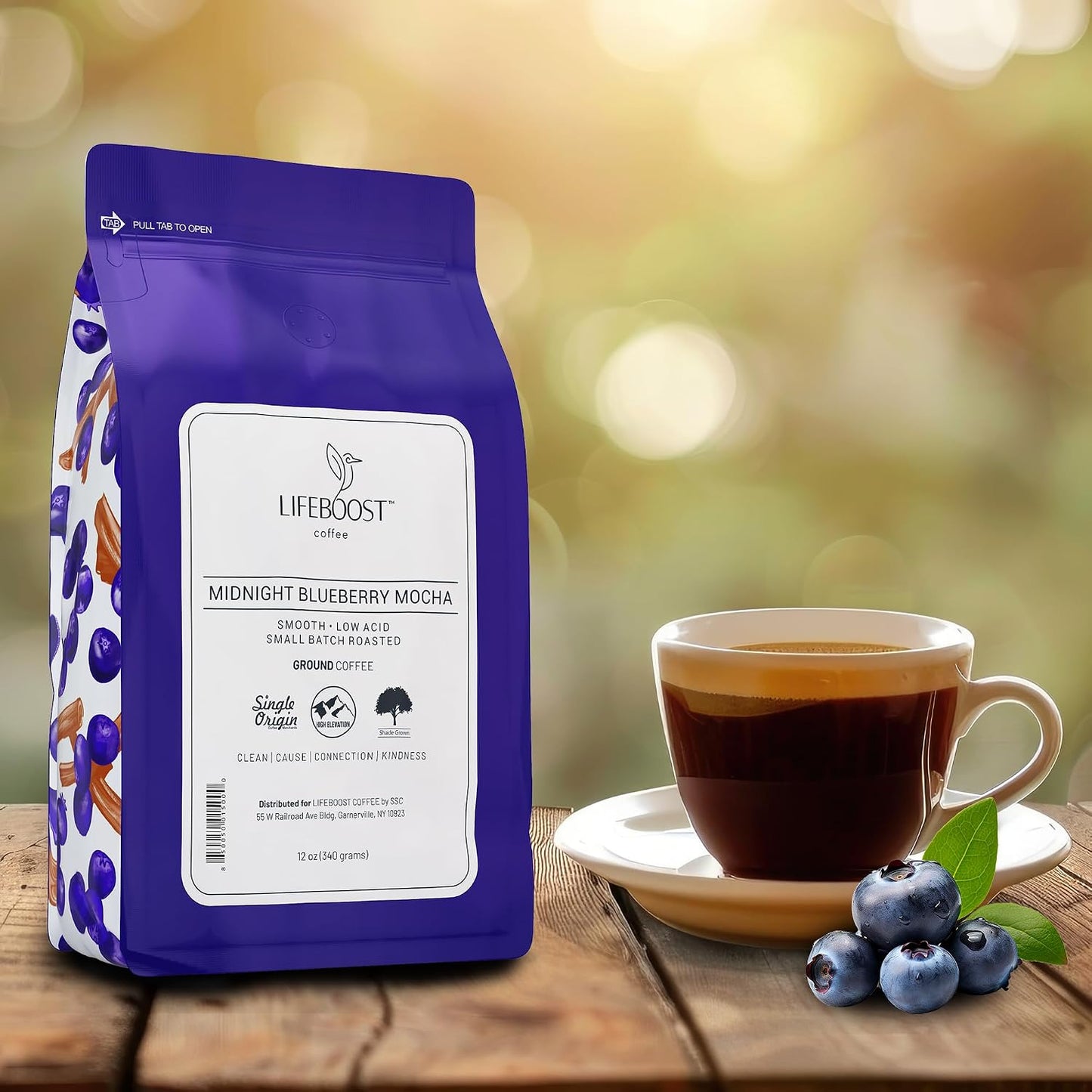 Lifeboost Midnight Blueberry Mocha Ground Coffee - Low Acid Single Origin Coffee - Non-GMO Wild Blueberry Coffee Grounds Third Party Tested For Mycotoxins &amp; Pesticides - 12 Ounces