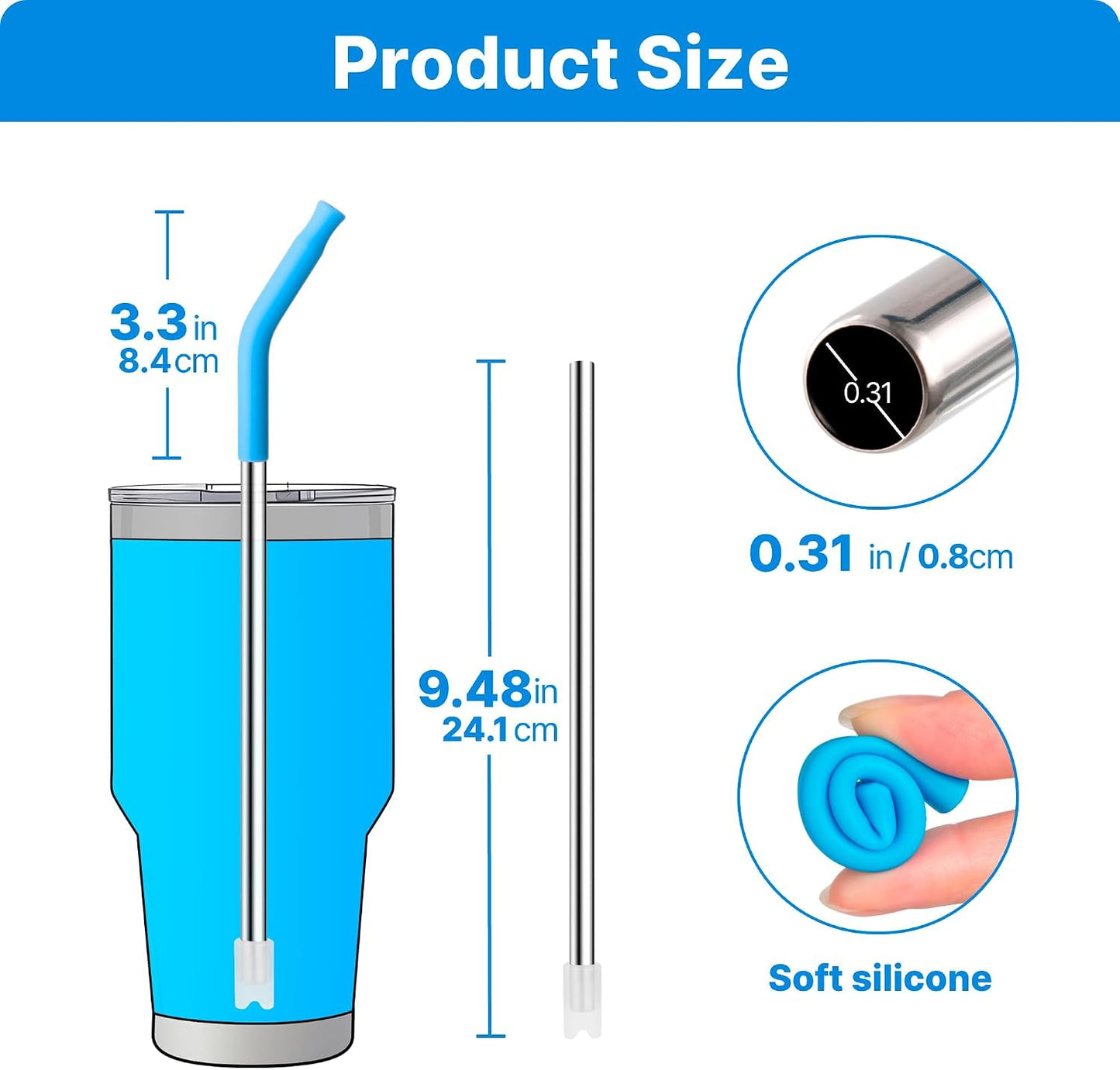 Stainless Steel Straws for 30 oz YETI Tumbler, 4 Pcs Metal Straws