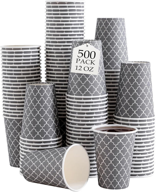 Lamosi Coffee Cups 12OZ 500 Pack, Disposable Coffee Cup, Disposable Cups,12 oz Hot Cups,12 oz Paper Insulated Cup for Cold