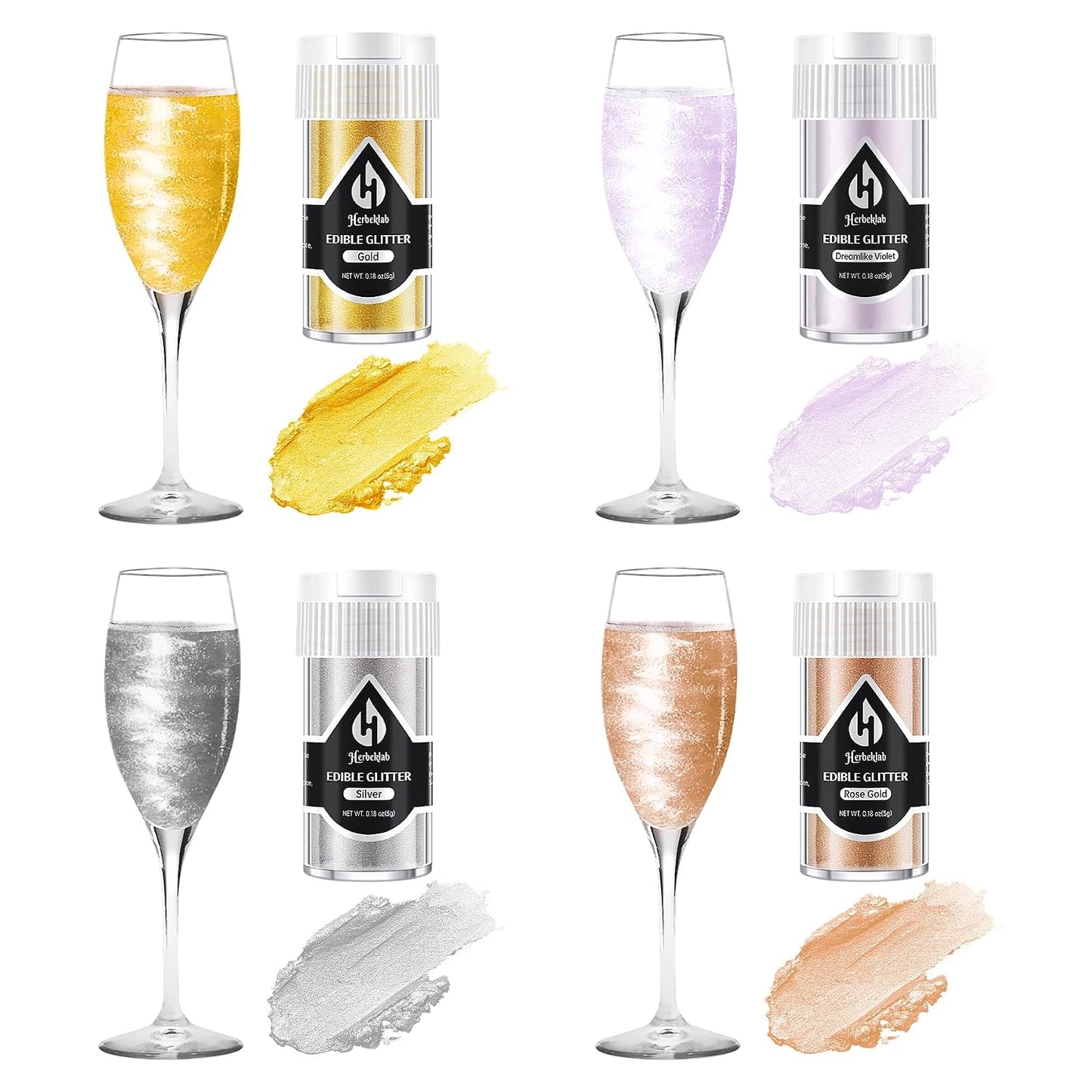 Edible Glitter – 4 Colors Luster Dust Drink Glitter, Food Grade Cocktail Shimmer Powder for Beverages, Cakes, Chocolate &amp; Candy, 5g/Bottle