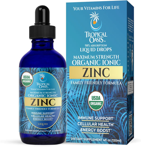 USDA Organic Ionic Zinc Droppers for Men, Women & Kids | Liquid Zinc Supplement Trace Mineral Formula | Immune Function |