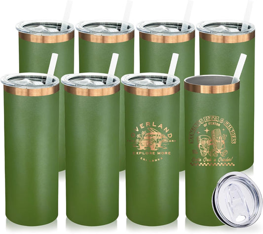 20 oz Skinny Tumblers Bulk 8 Pack, Stainless Steel Insulated Tumbler with Lids and Straws, Slim Double Wall Powder Coated