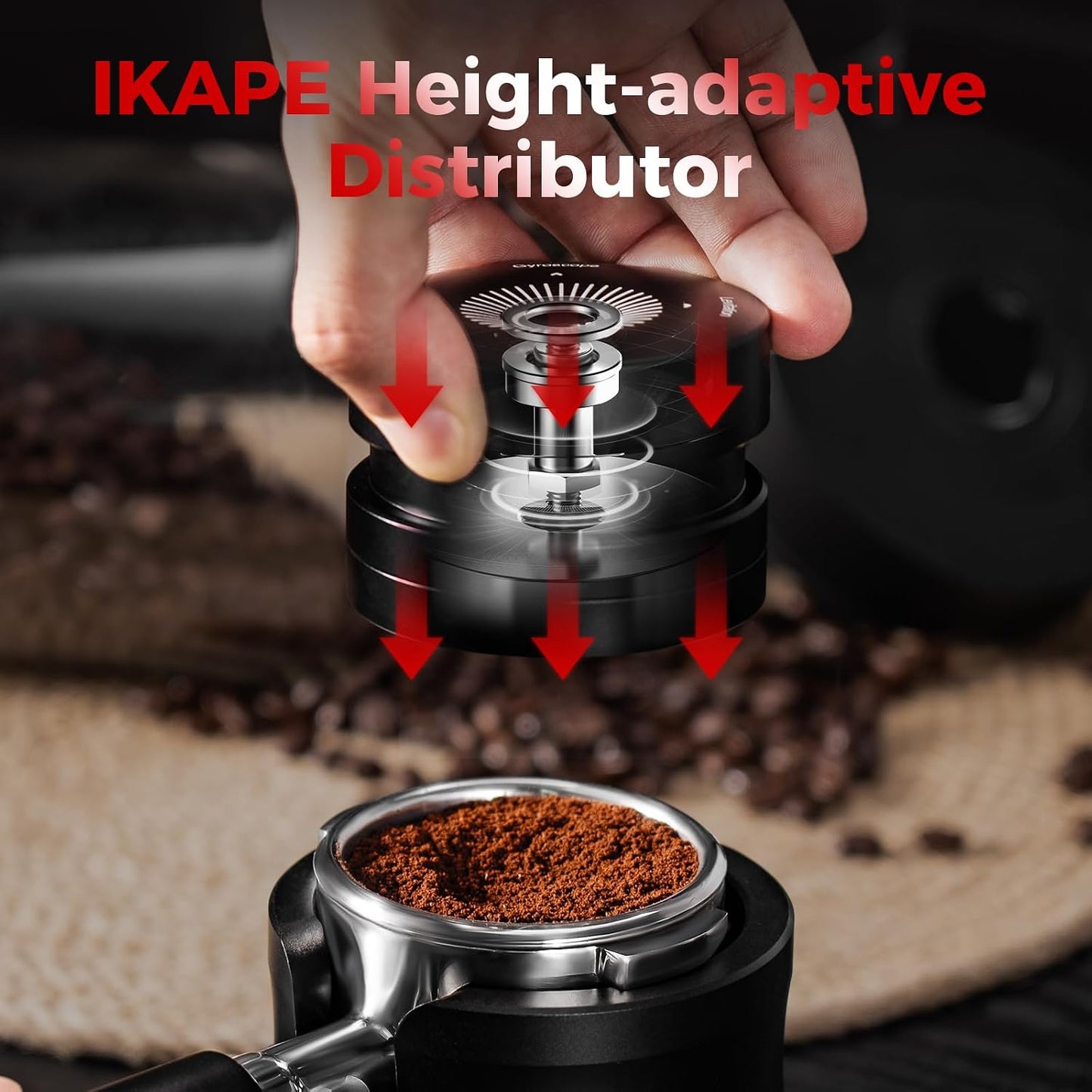 IKAPE 53.3MM Newly Upgrade Espresso Coffee Distributor, Coffee Dual-Bearing &amp; High-Speed Distribution Tools, Adaptive Height Coffee Distributor Leveler for 54mm Portafilters
