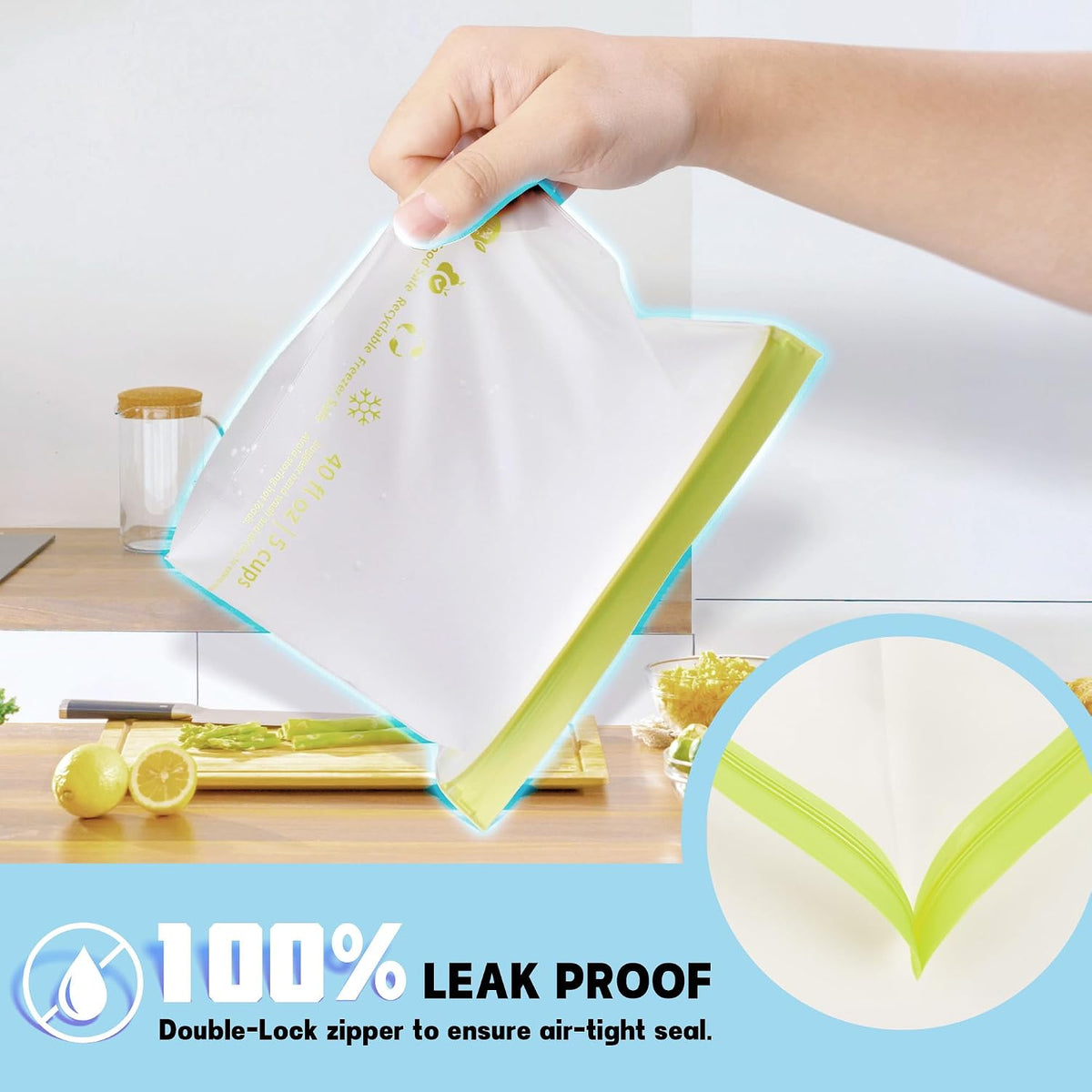 26 Pack Reusable Food Storage Bags,Leakproof Freezer Bags BPA Free Stand Up Sandwich Bags for Lunch Salad Fruit Travel,Dishwasher Safe(10 Gallon,10 Sandwich,6 Snack)
