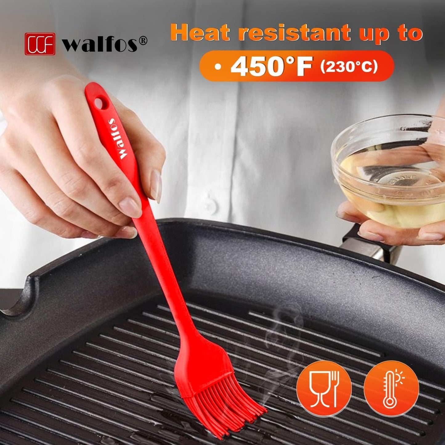 Walfos Silicone Pastry Brush, 600℉ Heat Resistasnt Basting Oil Butter Sauce Brush for Baking,BBQ Grill,Kitchen Cooking,BPA Free and Dishwasher Safe (5 Pcs)