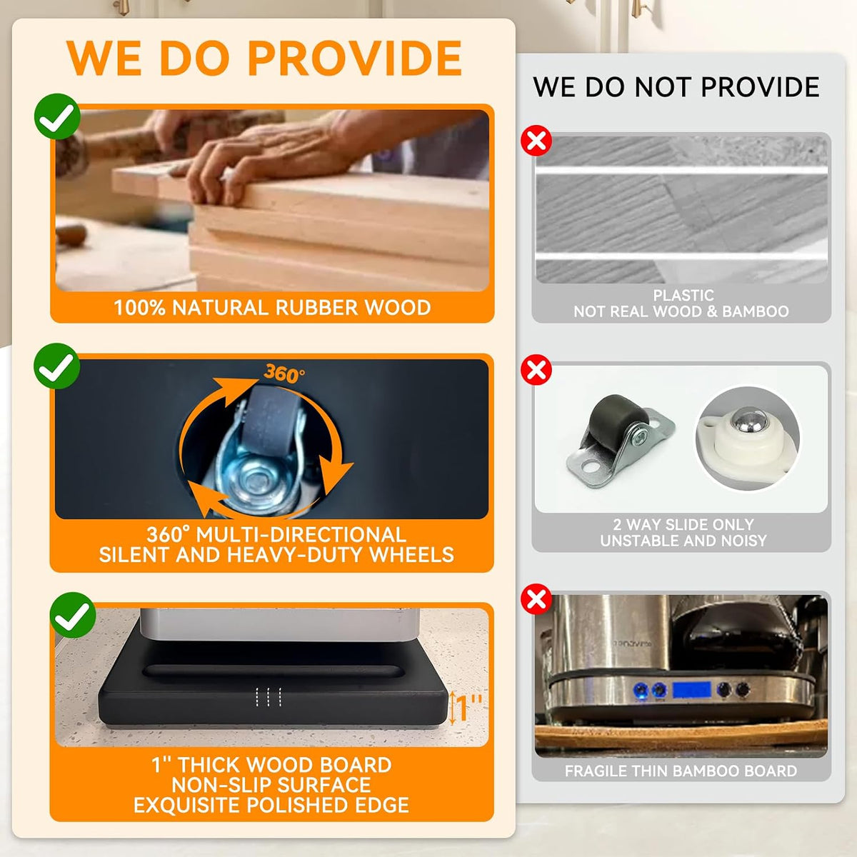 Wood Appliance Slider with 360' Wheels,14.5"D x 9.5"W Sliding Tray for Coffee Maker &amp; Heavy Kitchen Appliances,Countertop Appliance slider for Kitchen Appliance, Premium Wood Rolling Tray,No Assemble