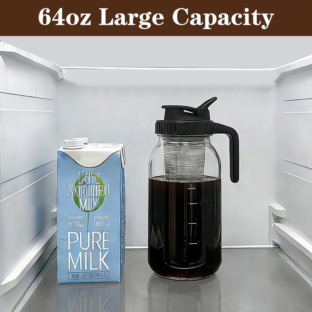 Cold Brew Coffee Maker, 64oz Glass Mason Jar Pitcher with Lid, Filter &amp; Mat