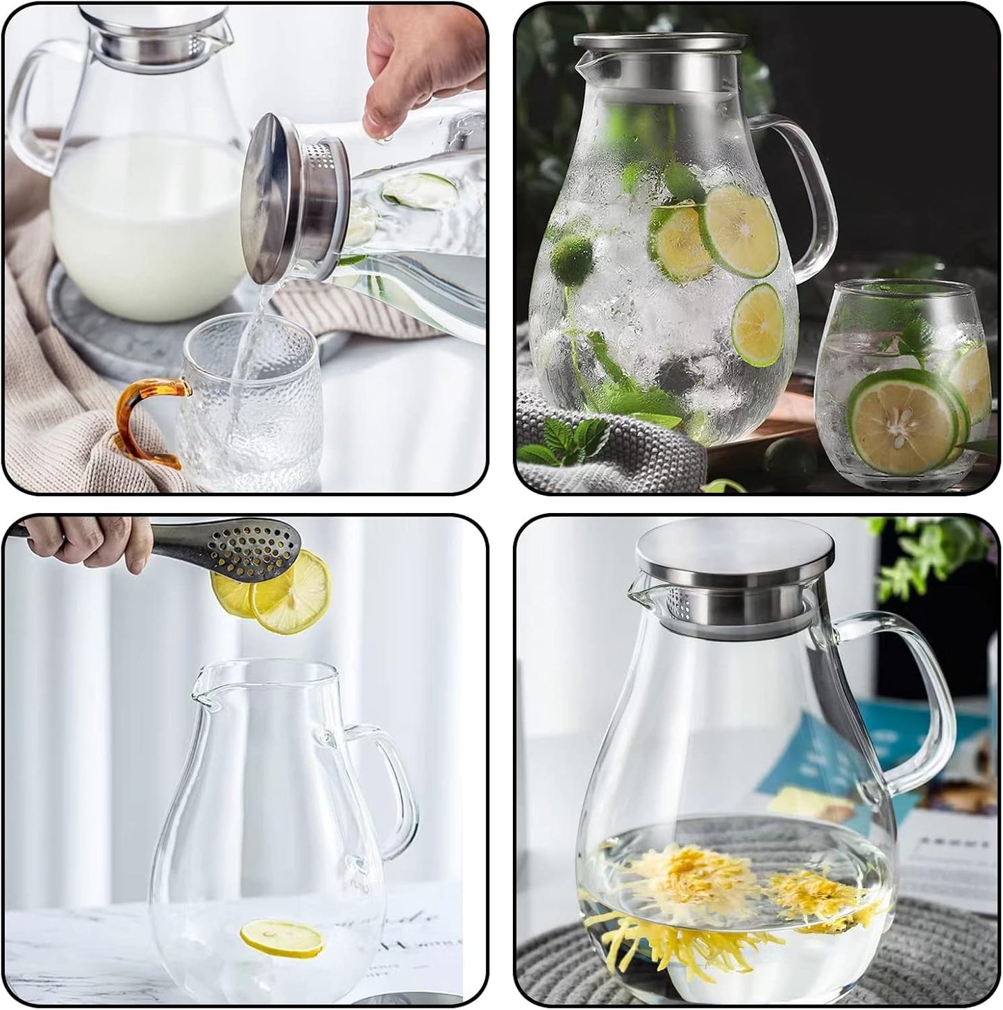 84.5oz Borosilicate Glass Teapot with 304 Stainless Steel Lid &amp; Built-in Strainer, Stovetop &amp; Microwave Safe Tea Kettle for Loose Leaf/Iced/Fruit/Herbal Tea, 2500ml Clear Pot
