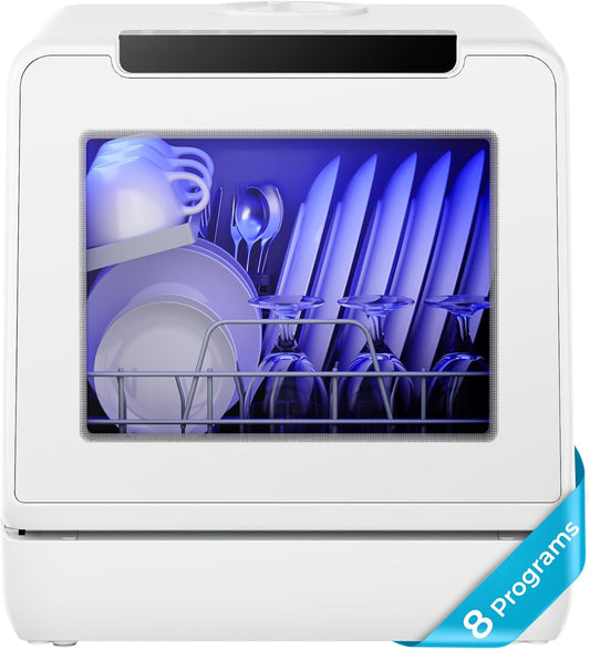 EUHOMY Portable Dishwasher Countertop Dishwashers, 8 Programs Mini Dishwasher, 5L Built-in Water Tank and Inlet hose, Self