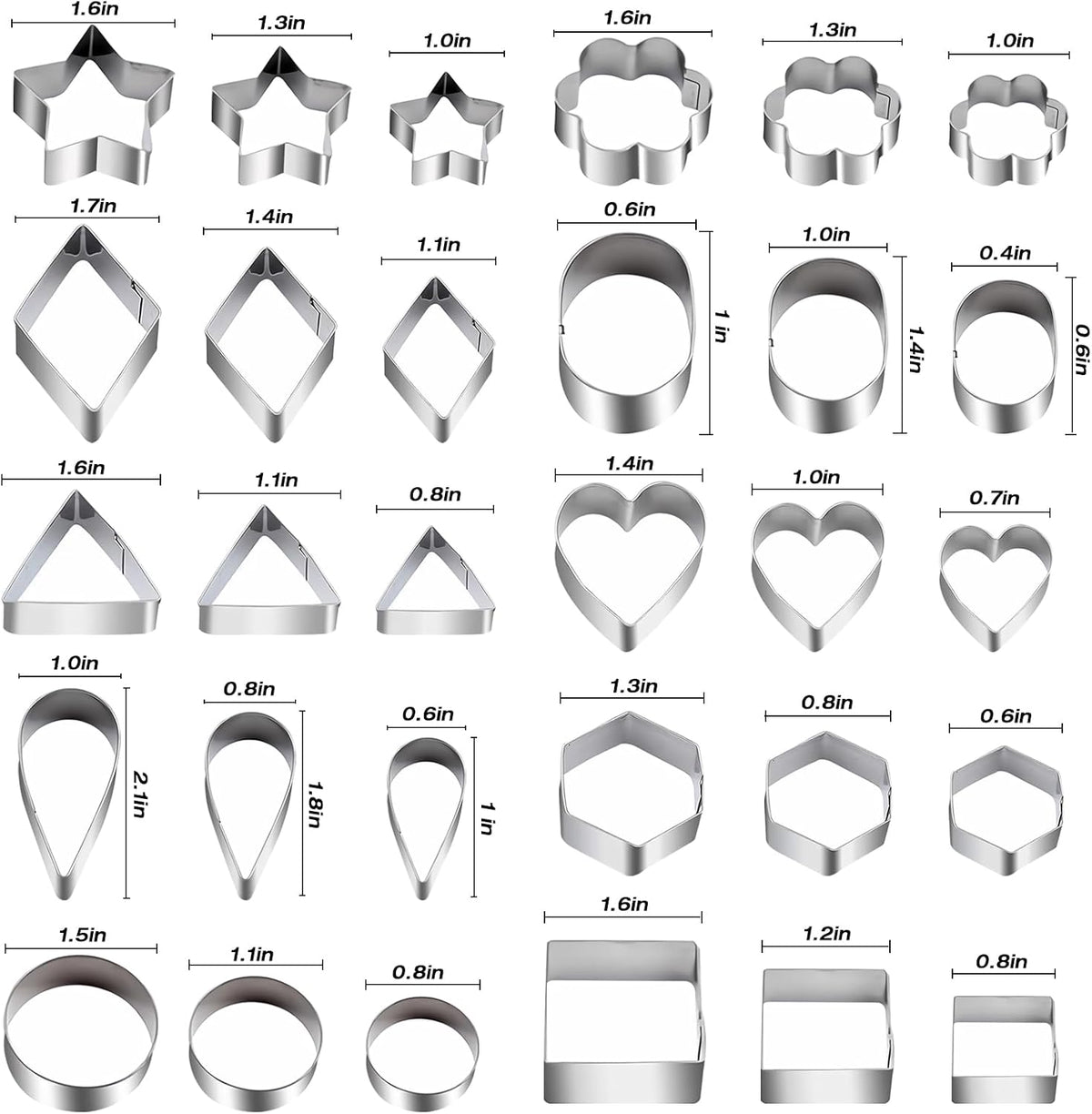30Pcs Mini Cookie Cutter Set，Stainless Steel Multi Shapes Kit Cutters for Baking