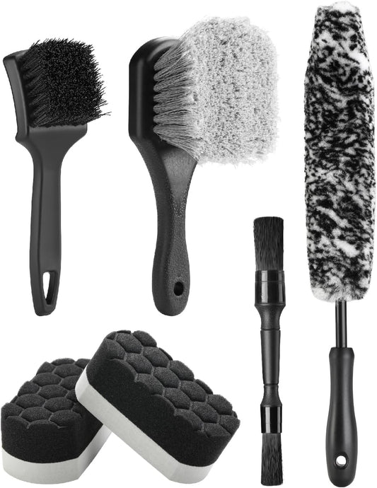 Fantasticlean 6PCS Car Wheel Cleaning Pro Kit, Tire Brush, Soft-bristled Rim Brush, Microfiber Bendable Brush, Double-Ended