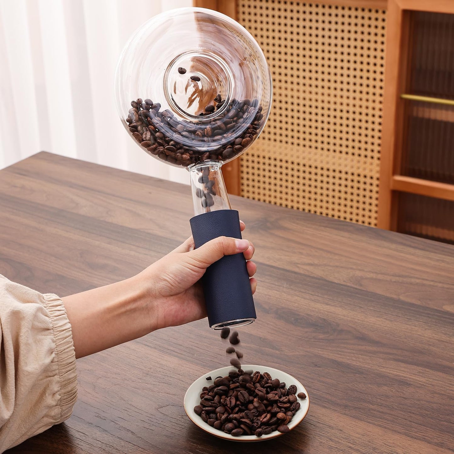 Portable Glass Coffee Bean Roaster, 11.81 * 5.91 * 3.54in | High borosilicate glass, Manual home coffee roasting kit, Suitable for small batch roasting of nuts and coffee beans