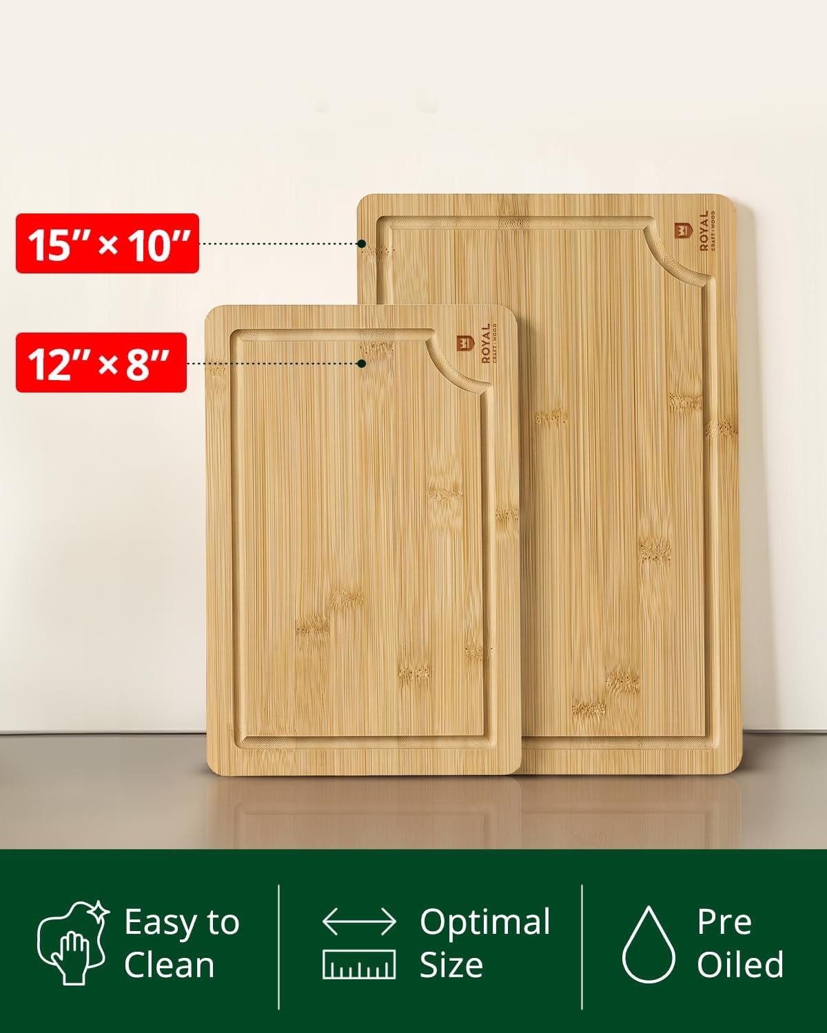 ROYAL CRAFT WOOD Wooden Cutting Boards for Kitchen Meal Prep &amp; Serving - Bamboo Wood Serving Board Set with Deep Juice Groove Side Handles - Charcuterie &amp; Chopping Butcher Block for Meat