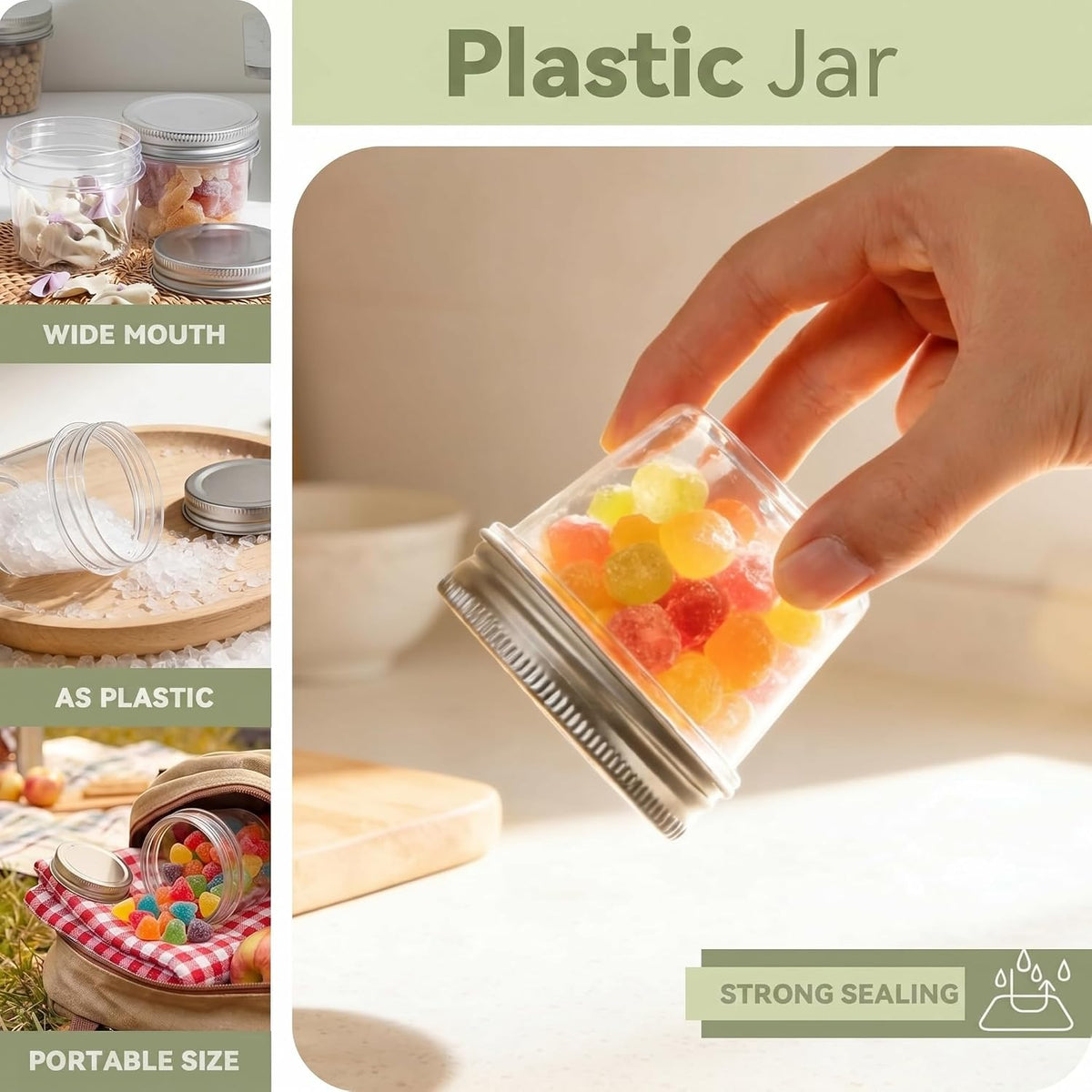 novelinks 4 oz Plastic Small Mason Jars and Small Plastic Jars with Lids