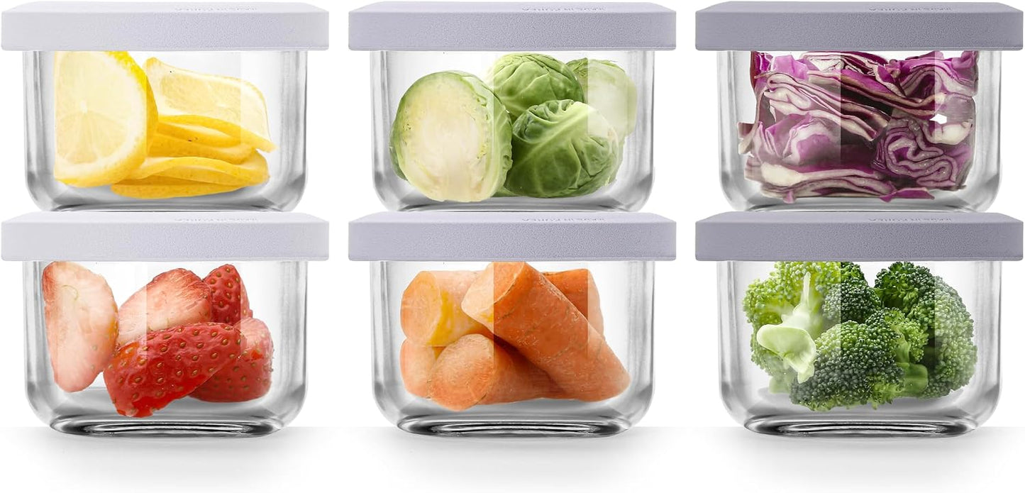 Comotomo Glass Baby Food Storage Containers, 4 oz Jars with Silicone Lids, Airtight Baby Food Prep Cups for Purees, Snacks, Daycare and Small Leftovers, Microwave and Dishwasher Safe, Set of 6