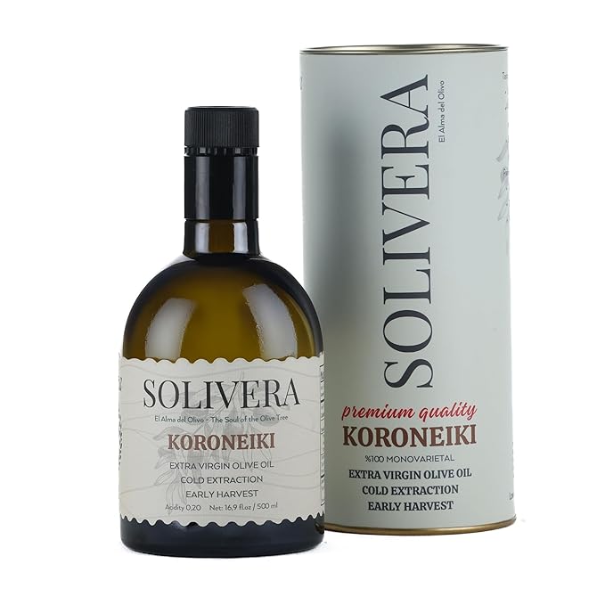 Solivera Koroneiki Extra Virgin Olive Oil Cold Pressed, 400+ High Polyphenols, Bold & Herbaceous, Single-Origin Hand Picked Organic Olive Oil, Healthy Gourmet Oil – 16.8 fl. oz. (Koroneiki)
