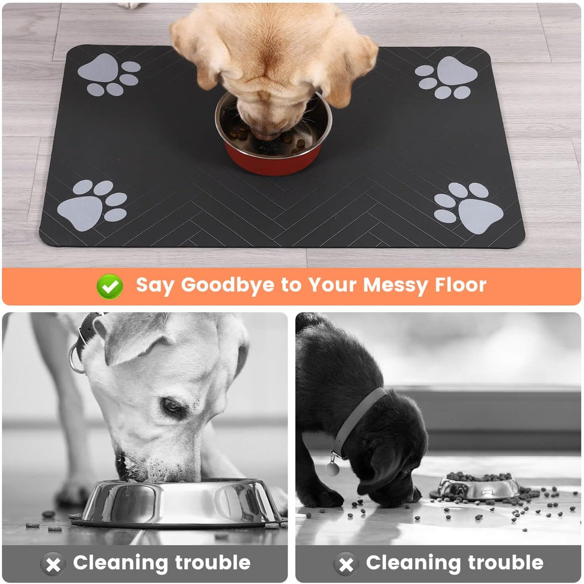 Pet Feeding Mat-Absorbent Pet Placemat for Food and Water Bowl, with Waterproof Rubber Backing, Quick Dry Water Dispenser Mat for Dog and Cat (24"x16", Beige)