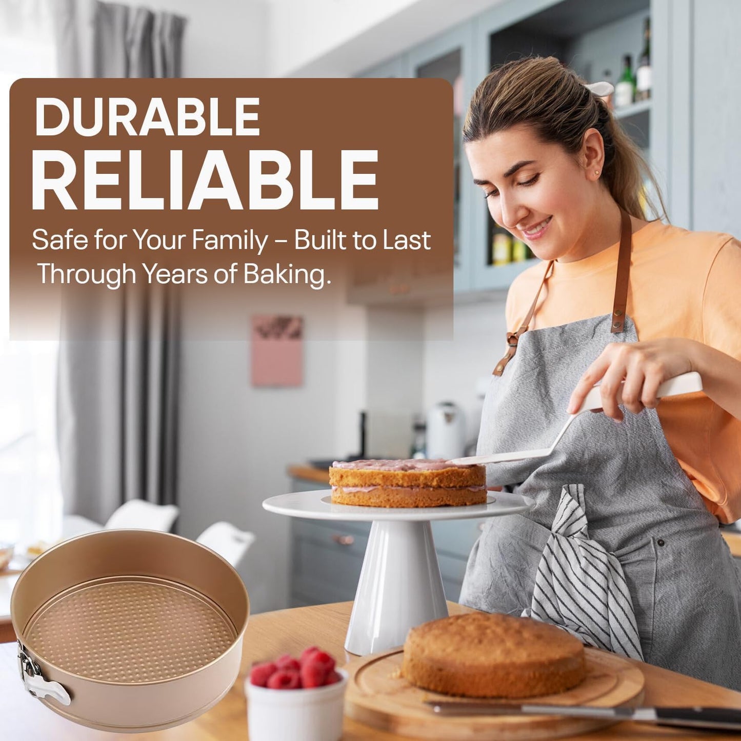 Good Dee's Circle Springform Cake Pan 8.5'' - Non Stick Ceramic Coating - Free From Chemicals - Perfect for Birthday Cakes, Tartes, &amp; More - Cream