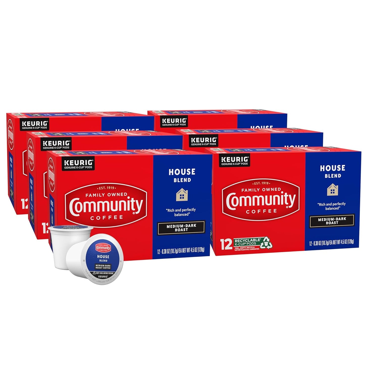 Community Coffee House Blend 72 Count Coffee Pods, Medium Dark Roast, Compatible with Keurig 2.0 K-C