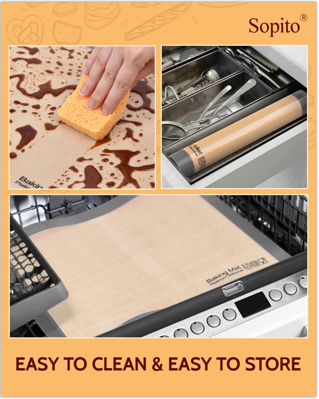 Non Stick Silicone Baking Sheet - 2 Half &amp; 2 Quarter &amp; 9'' Round Baking Mat