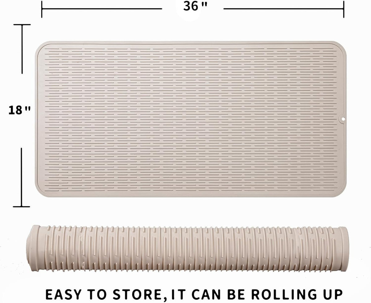 Silicone Dish Drying Mat for Multiple Usage,Easy clean,Eco-friendly,Heat-resistant Silicone Mat for Kitchen Counter or Sink,Refrigerator or Drawer Liner Tapioca 5XL 36inches x 18inches