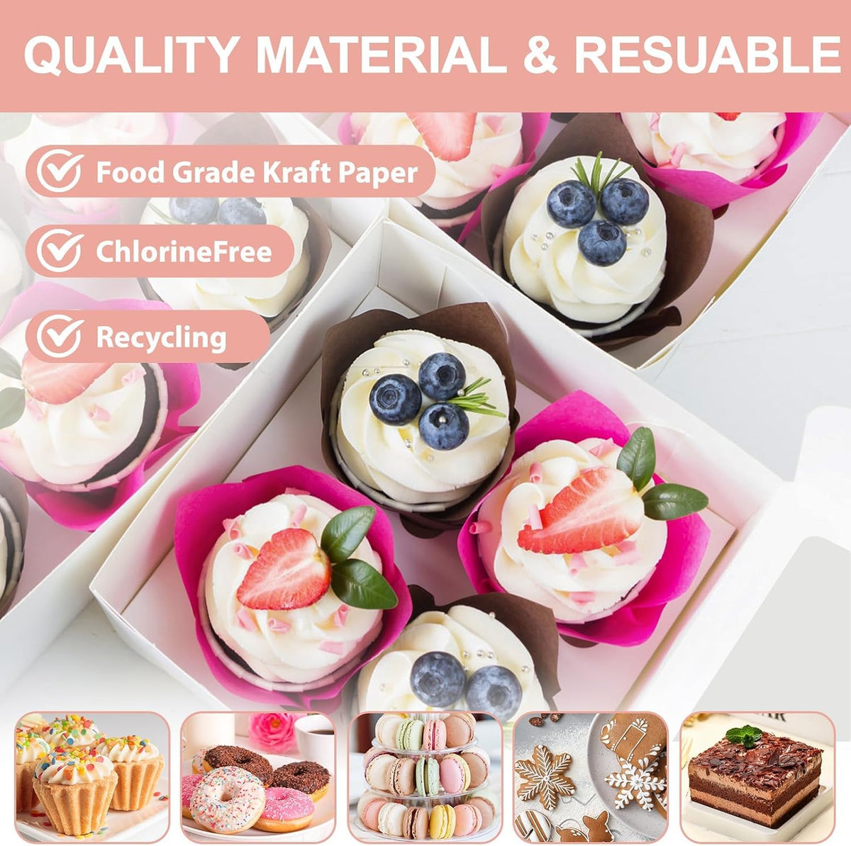OAMCEG Cupcake Boxes with Window, 6x6x3 Inches Cookie Boxes,50 Pack,White