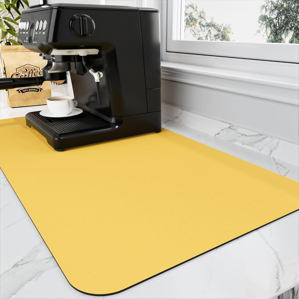 Coffee Mat - Absorbent Hide Stain Rubber Backed Dish Drying Mat for Kitchen Counter - Bar Mats for Countertops Accessories Fit Under Coffee Maker Espresso Machine