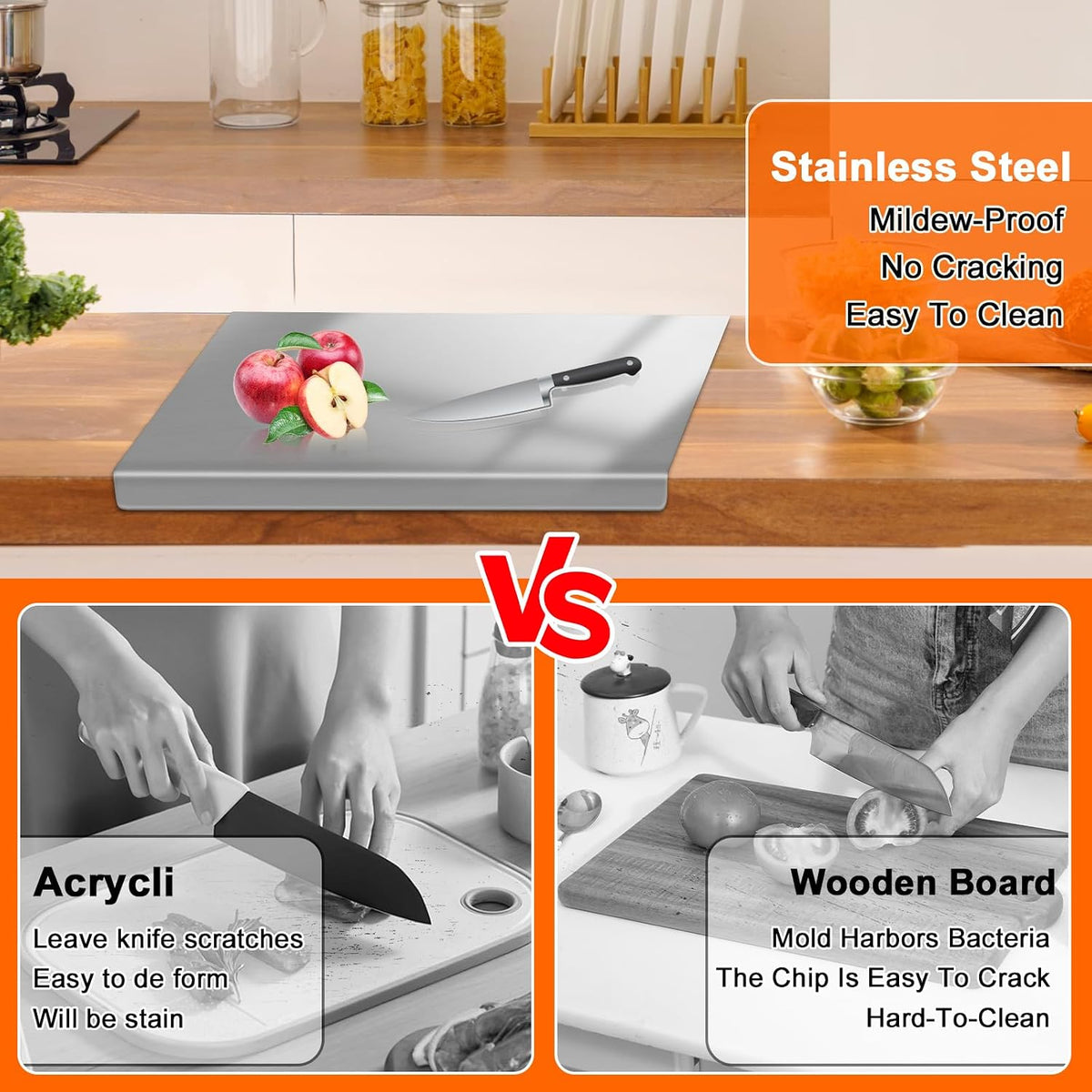 Stainless Steel Countertop Cutting Board with Lip,19.7 * 15.7 * 0.8 Inches