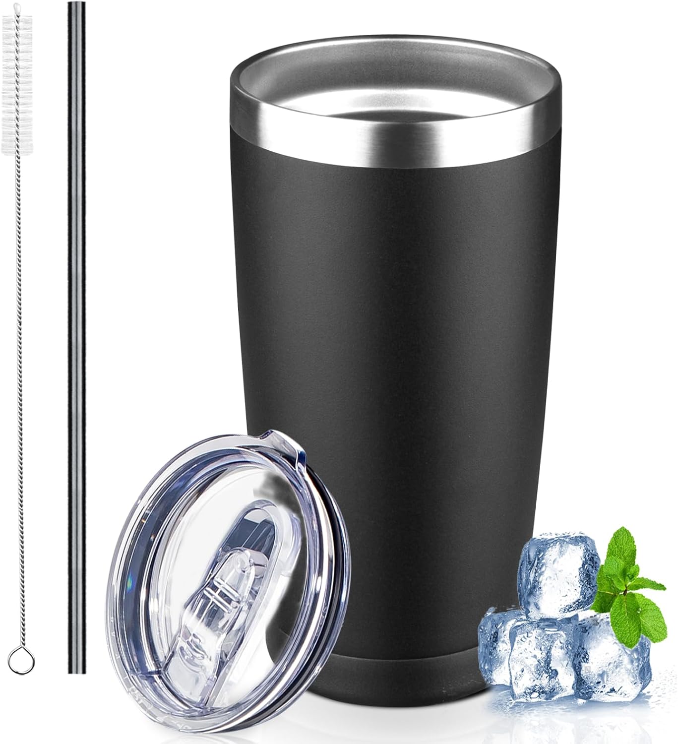 20 oz Tumbler with Lids and Straws, Stainless Steel Insulated Coffee Tumbler, Double Wall Vacuum Ins