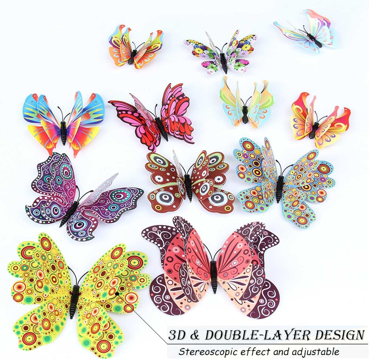 OPSEAM 3D Butterfly Wall Decor Butterfly Decorations Stickers with Magnets | 24 PCS Circl,12 Styles Double Layer Butterfly for Classroom Decoration,Locker Refrigerator, Reusable,Waterproof