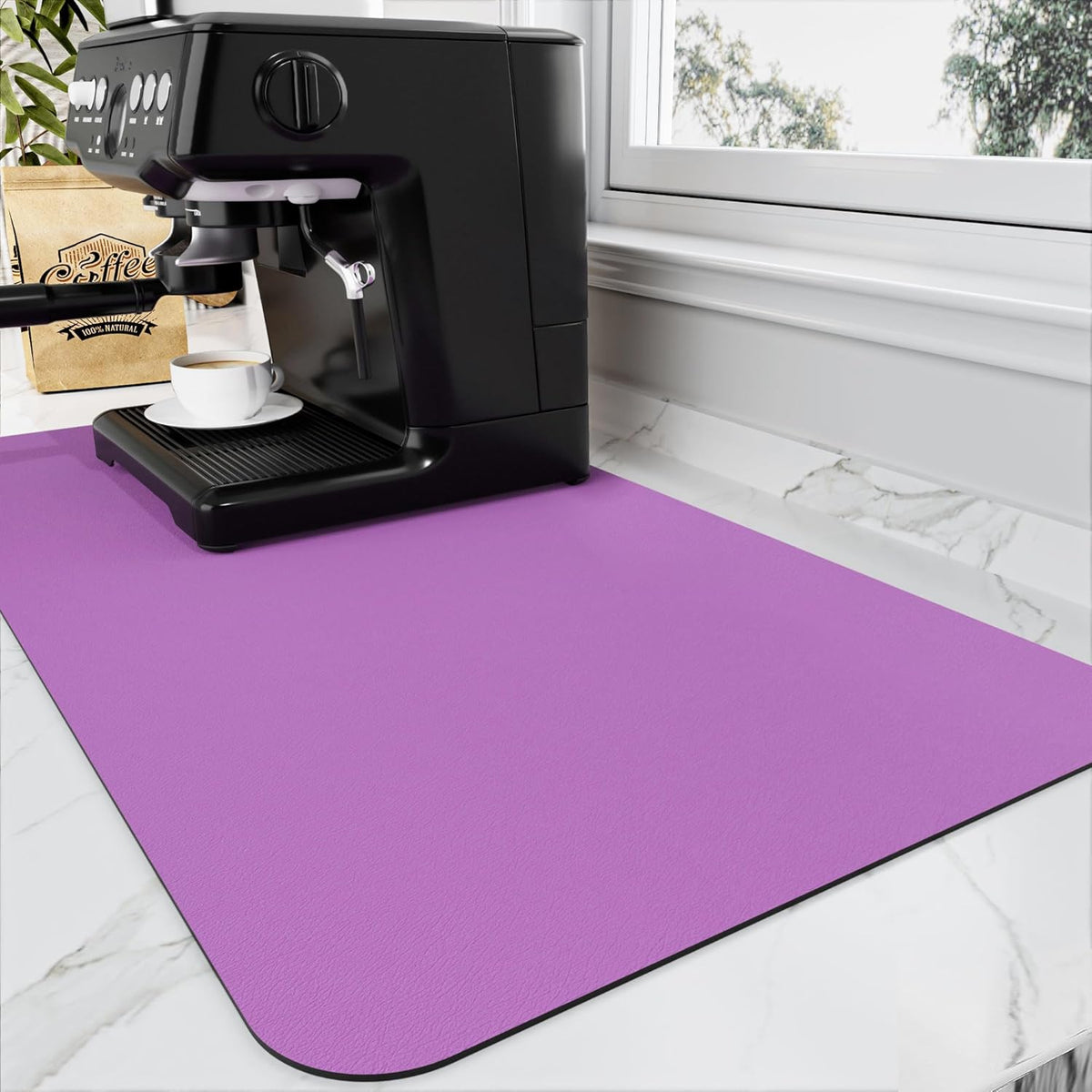 Coffee Mat - Absorbent Hide Stain Rubber Backed Dish Drying Mat for Kitchen Counter - Bar Mats for Countertops Accessories Fit Under Coffee Maker Espresso Machine