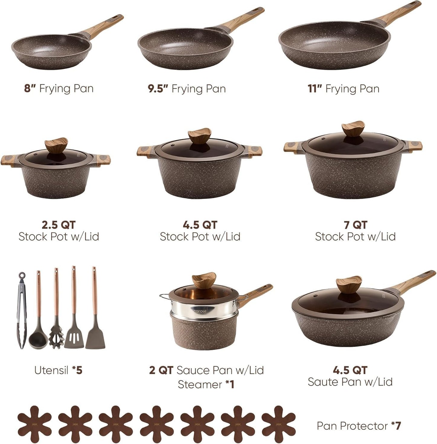 CAROTE 26pcs Pots and Pans Set, Nonstick Cookware Sets | Induction Kitchen Cooking Set, Special Texture Design, Ultra Du