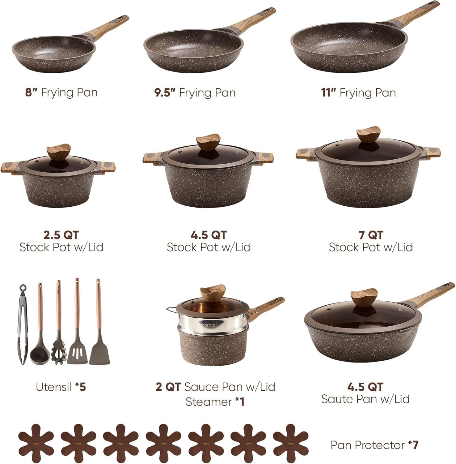 CAROTE 26pcs Pots and Pans Set, Nonstick Cookware Sets | Induction Kitchen Cooking Set, Special Texture Design, Ultra Du