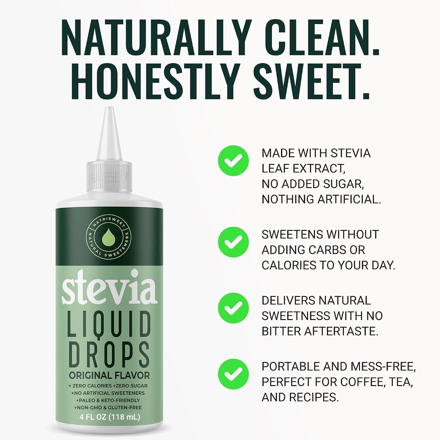 Liquid Stevia Drops, Stevia Extract Liquid Sweetener for Coffee, Tea, Beverages &amp; Recipes, Plant-Based, Non-GMO, Keto Friendly, 4 fl oz (118 mL), 1,684 Servings