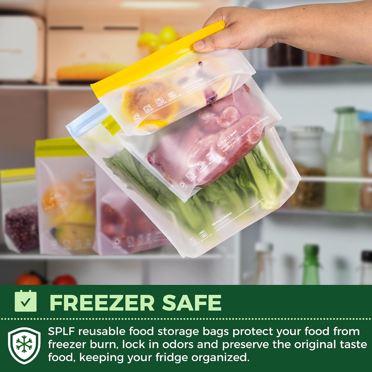 SPLF 10 Pack Stand-Up Reusable Quart Freezer Bags Dishwasher Safe