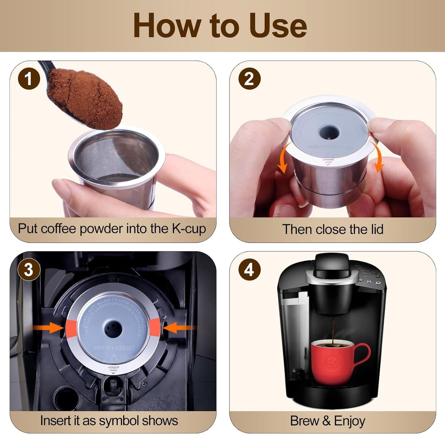 RETHONE Reusable K Cups and Coffee Pods for Keurig 1.0 & 2.0 Coffee Maker Stainless Steel Coffee Filter(2 pack)