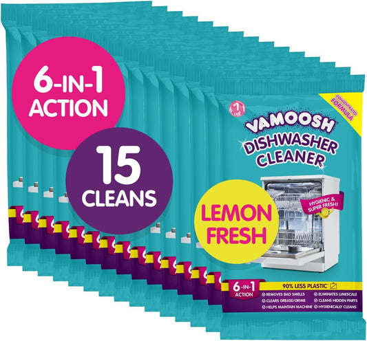 Vamoosh 6-in-1 Dishwasher Cleaner | Natural Citric Acid Cleaning Formula | Limescale Removal | Grease Elimination |